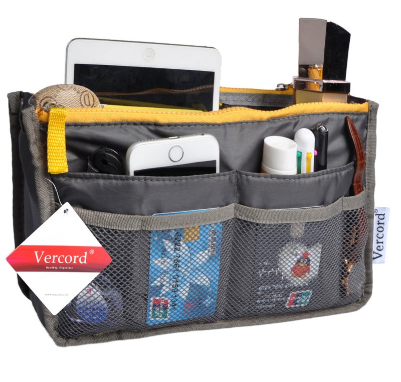 Vercord Purse Organizer Insert for Handbags Bag Organizers Inside Tote Pocketbook Women Nurse Nylon 13 Pockets Grey Medium - Image 2